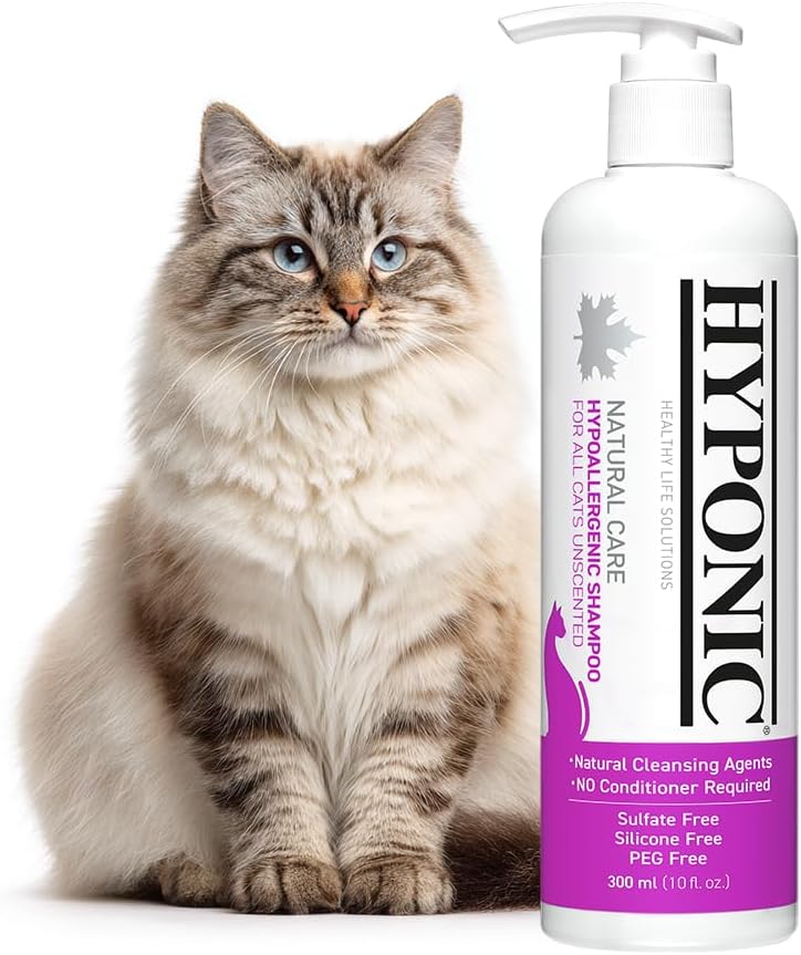 HYPONIC Hypoallergenic Premium Shampoo for All Cats (Unscented, 10.14 oz) – Fragrance Free Cat Shampoo for Dry Skin, Dandruff, Allergy