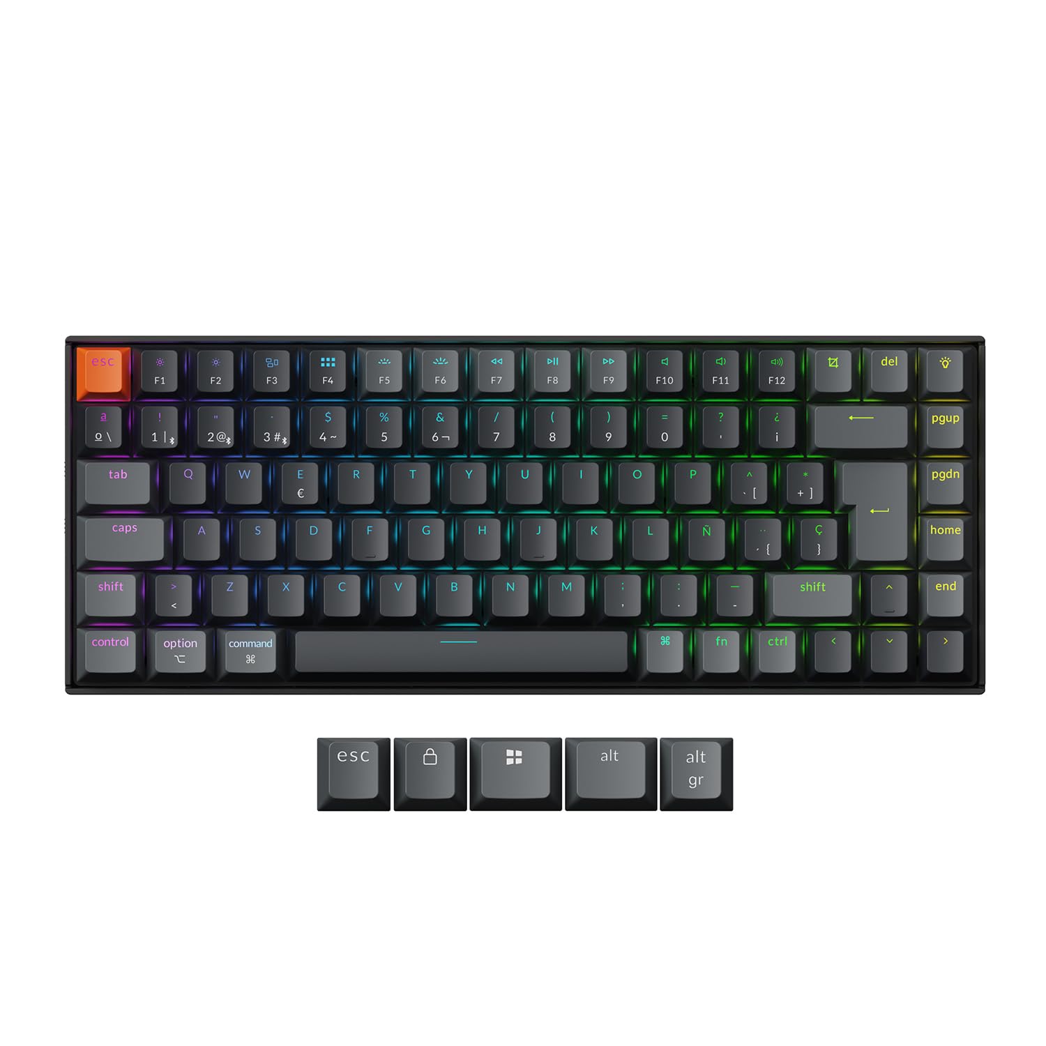 Keychron K2 QMK Wireless Mechanical Keyboard, 75% Design with Hot-Swappable Brown Switches, RGB LED Backlight and Rechargeable, Bluetooth 5.2 for Mac/Windows/Linux, ES Layout-Version 3