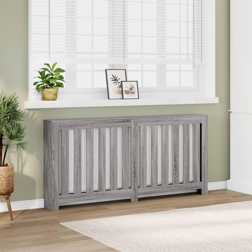 Revestimiento para radiadores Sonoma gris de madera 175 x 20 x 82 cm con diseño de lamas, práctico estante, fácil de limpiar, solución adecuada para el salón, ahorro de energía