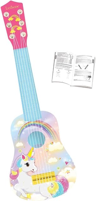 Lexibook My First Guitar Unicorn dla dzieci. 6 nylonowych strun. długość 21''. dołączony przewodnik. różowo-niebieski kolor. K200UNI