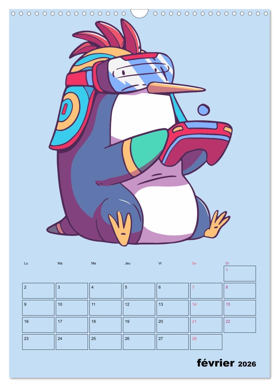 Calendrier 2026 · Animaux Gamers Amusants