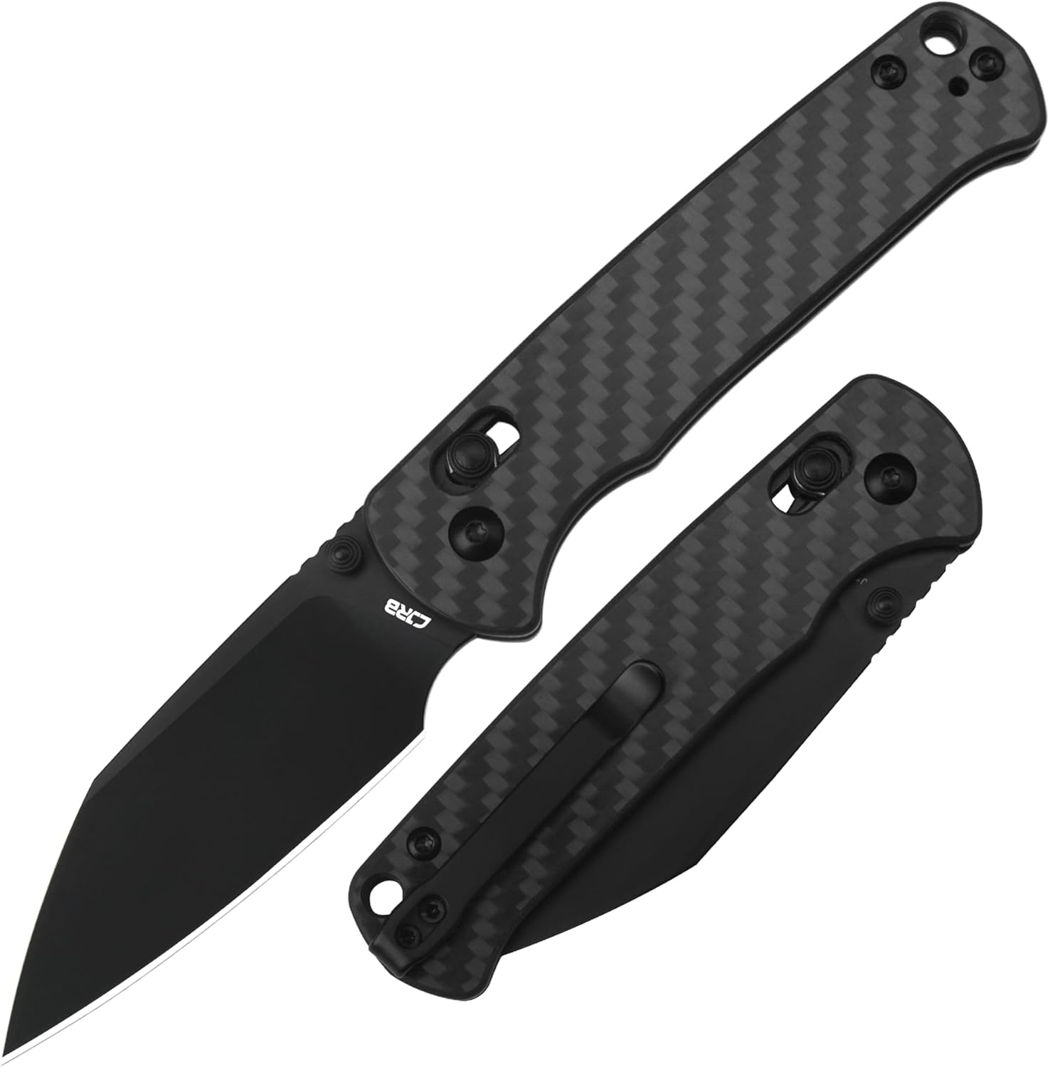 CJRB Hectare-Alt Pocket Knife, 3.11'' AR-RPM9 Steel Blade Carbon Fiber Handle Folding Knife with Pocket Clip for Men Women, EDC Knife for Camping Hiking Fishing Survival 1935 Black PVD Coating