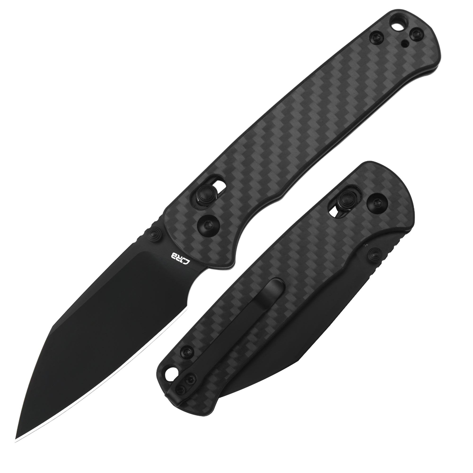 CJRB Hectare-Alt Pocket Knife, 3.11'' AR-RPM9 Steel Blade Carbon Fiber Handle Folding Knife with Pocket Clip for Men Women, EDC Knife for Camping Hiking Fishing Survival 1935 Black PVD Coating