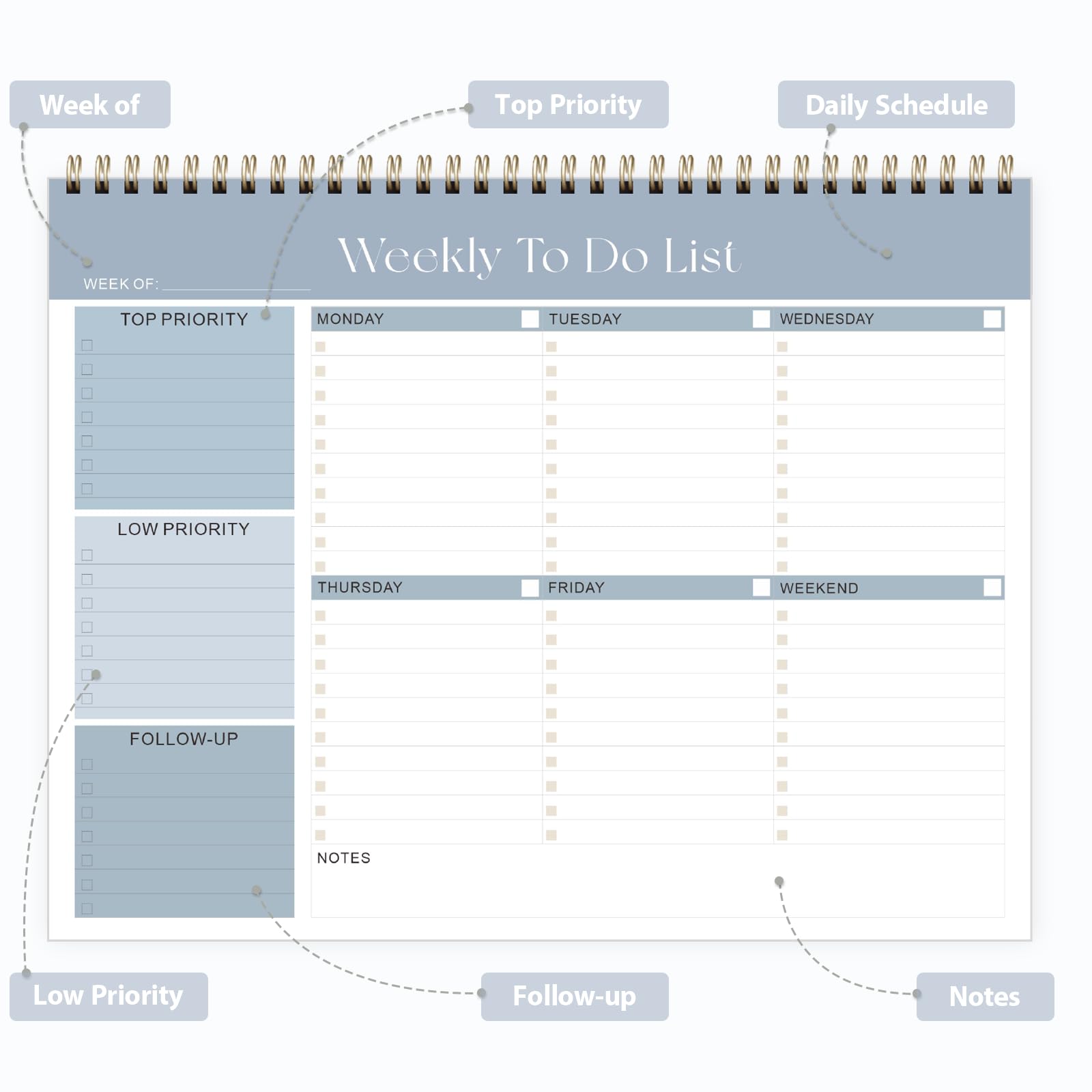 Snapklik.com : Weekly To Do List Notepad, Undated Planner