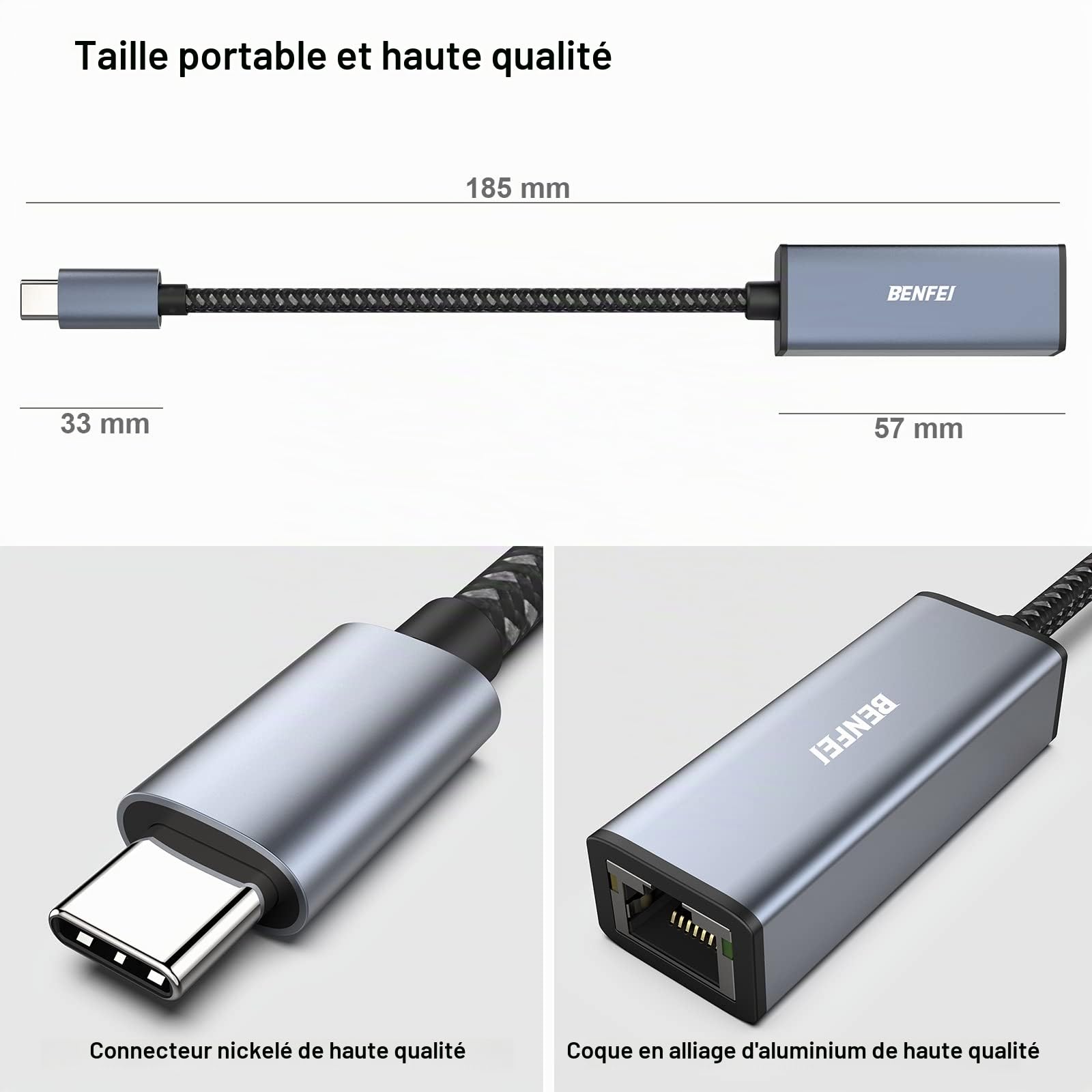 BENFEI Adaptateur USB-C vers Ethernet RJ45 LAN pour MacBook Pro 2019/2018/2017, MacBook Air