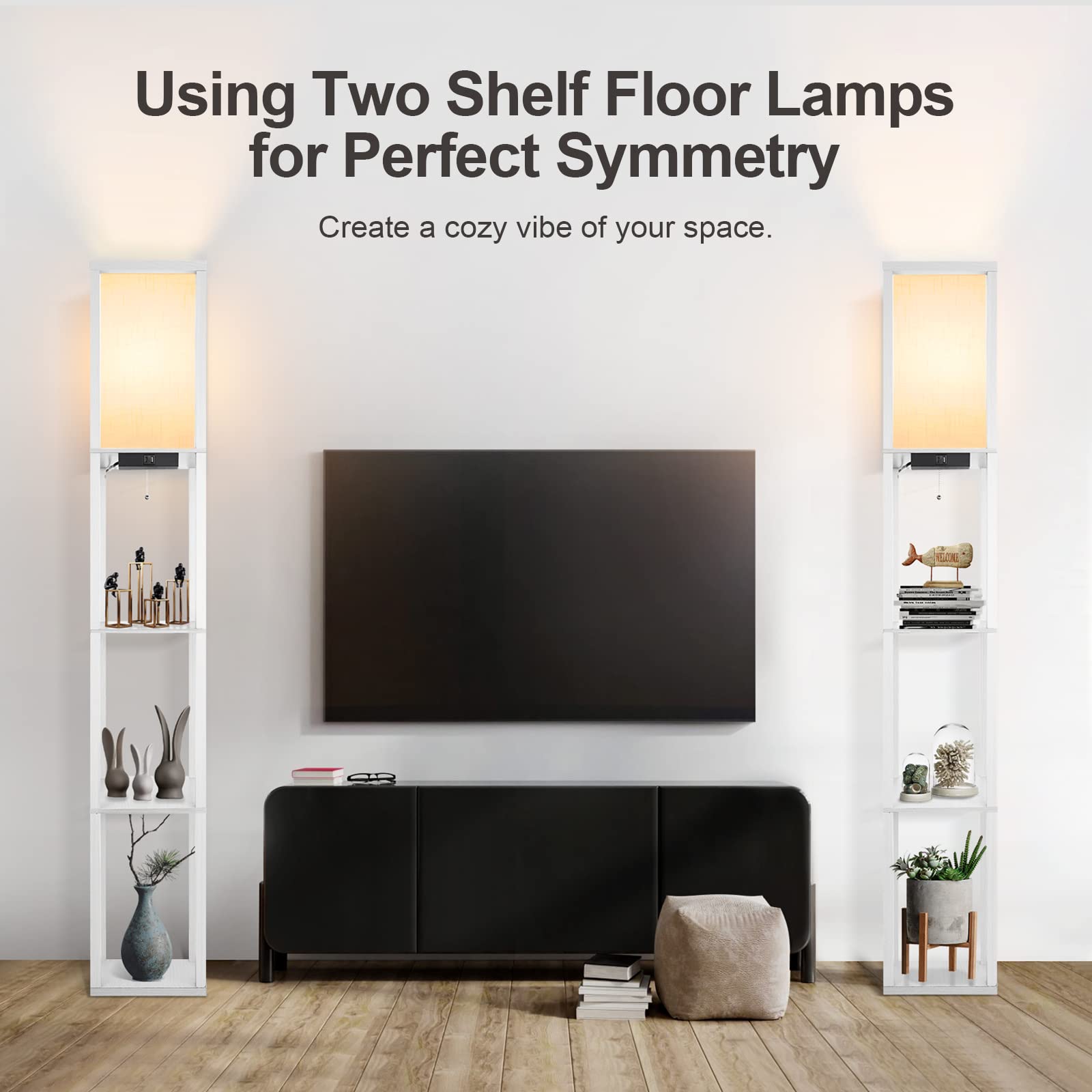 OUTON Lampadaire LED avec Étagères, Dimmable, Télécommande, 4 Températures, USB, Blanc