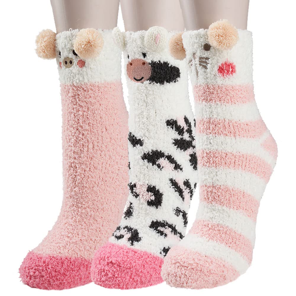 Benefeet Sox Women Girl Cute Animal Fuzzy Socks Winter Warm Soft Slipper Sock Fluffy Sleeping Thermal Fleece Plush Sock Gift