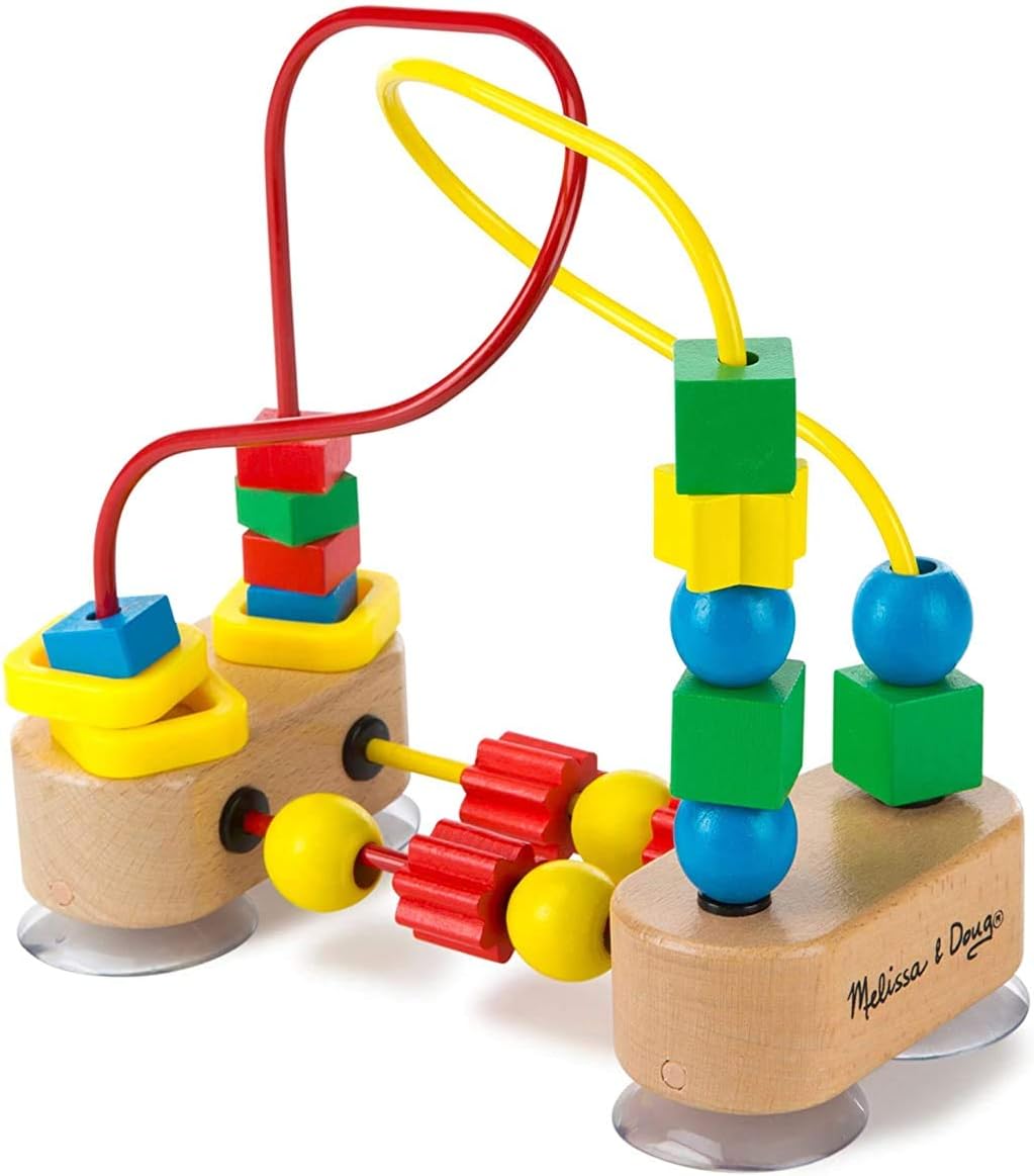 Melissa & Doug First Bead Maze - Jouet &eacute;ducatif pour b&eacute;b&eacute; en bois avec ventouses, pour sol, chaise haute ou table pour tout-petits, jouets pour tout-petits pour filles et gar&ccedil;ons &acirc;g&eacute;s de 1 an