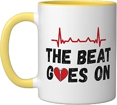 Open Heart Surgery Warrior, The Beat goes on Heart patient Ceramic Mug, Yellow/White