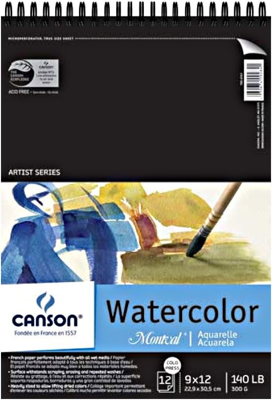 Artist Series Montval Watercolor Paper, Wirebound Pad, 9x12 inches, 12 Sheets (140lb/300g) - Artist Paper for Adults and Students - Watercolors, Mixed Media, Markers and Art Journaling