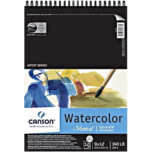 Canson Artist Series Montval Watercolor Paper, Wirebound Pad, 9x12 inches, 12 Sheets (140lb/300g) - Artist Paper for Adults and Students - Watercolors, Mixed Media, Markers and Art Journaling