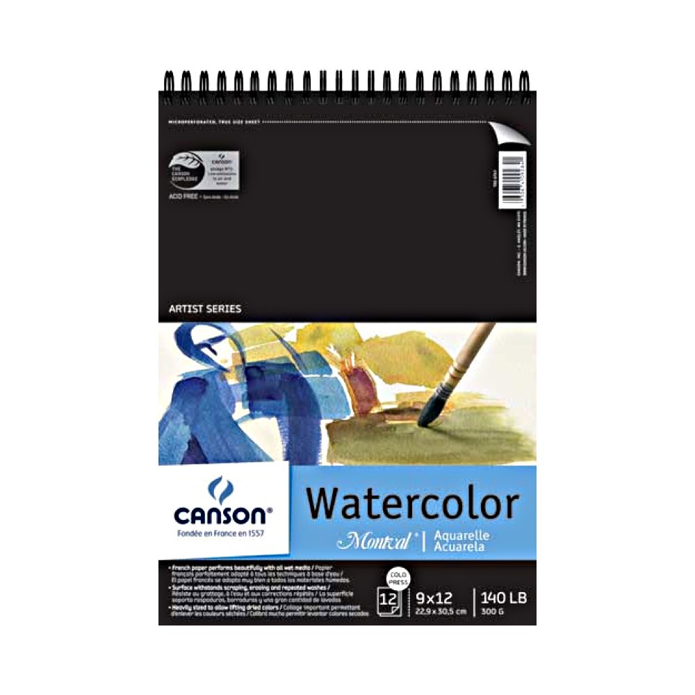 Canson 0 Artist Series Montval Watercolor Paper, Wirebound Pad, 9X12 Inches, 12 Sheets (140Lb/300G) - Artist Paper For Adults And Students - Watercolors, Mixed Media, Markers And Art Journaling