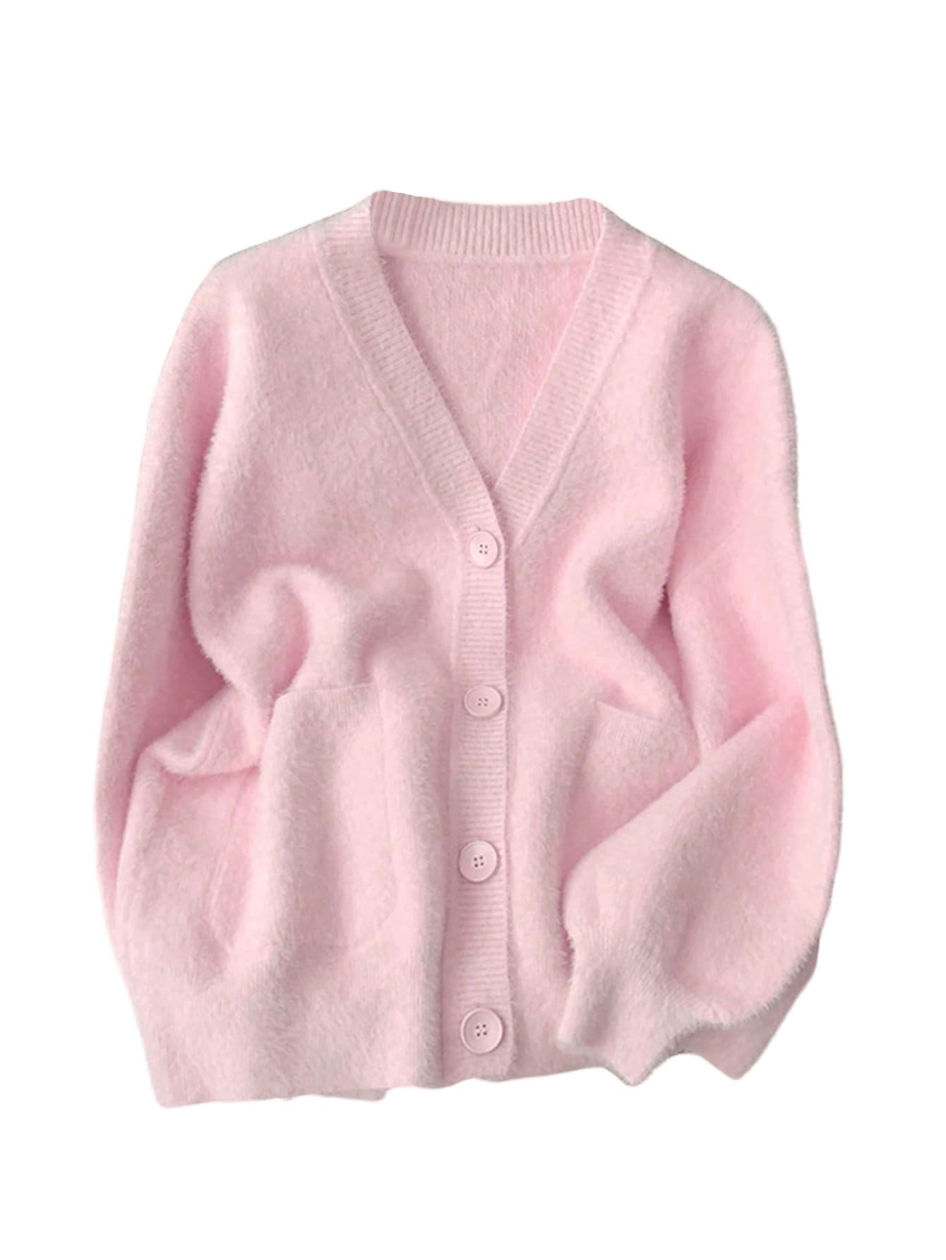 MakeMeChic Womens Fuzzy Cardigan Sweaters Button Down Long Sleeve V Neck Knit Furry Oversized Sweater