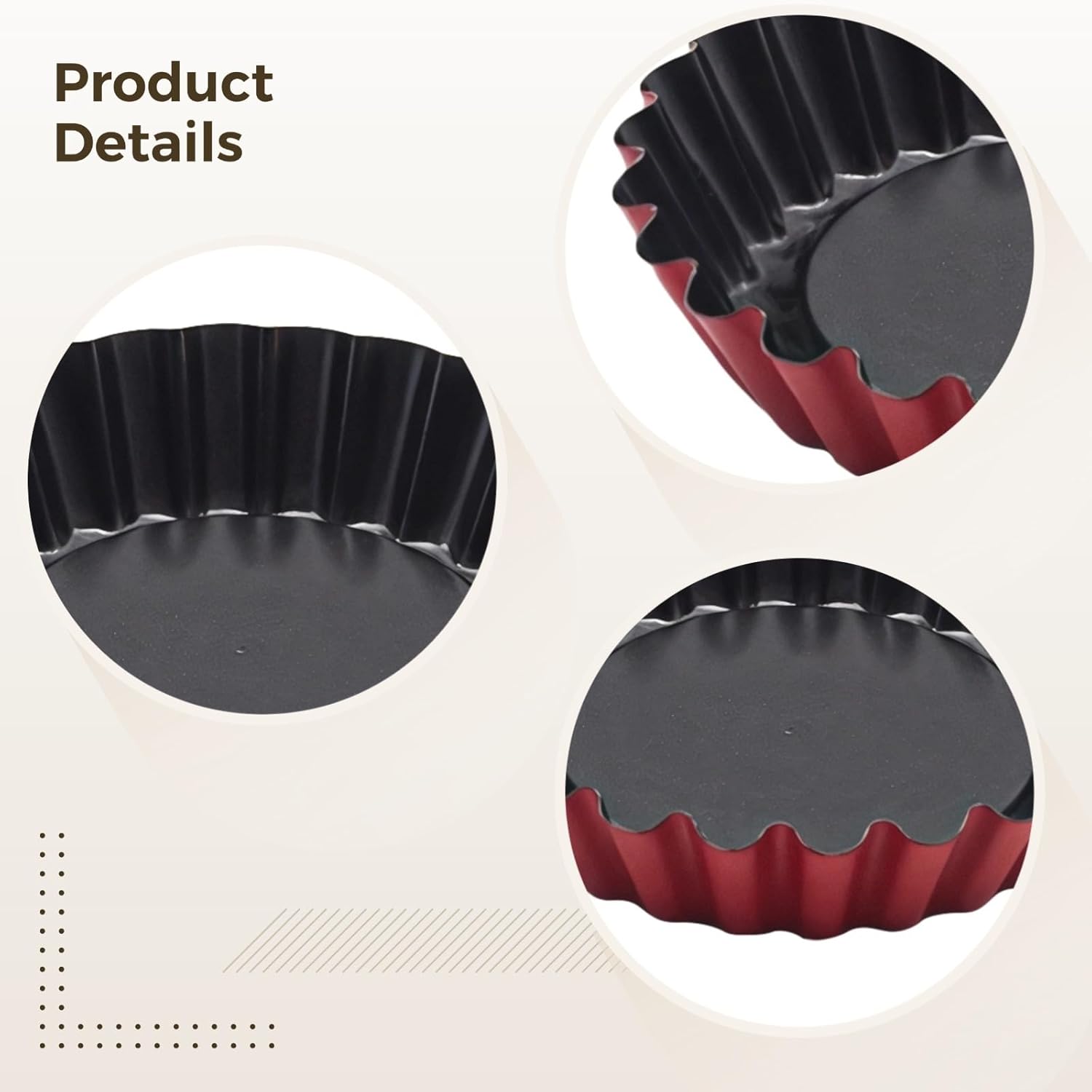 Mini Tart Pans, 16 Pcs For Baking, 3 Inch, Non-Stick Round Carbon Steel Tart Molds, Removable Bottom, Great For Mini Pies And Tarts, Red And Black Design