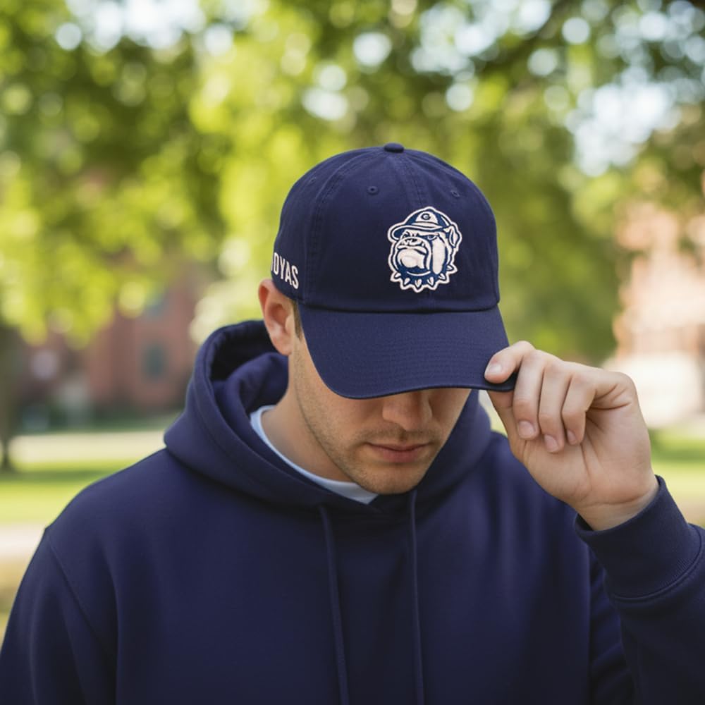 Georgetown University Baseball Hat Hoyas GU Brimmed Embroidered Hats Cap Adjustable Cloth Strap Adult (Style B) Blue
