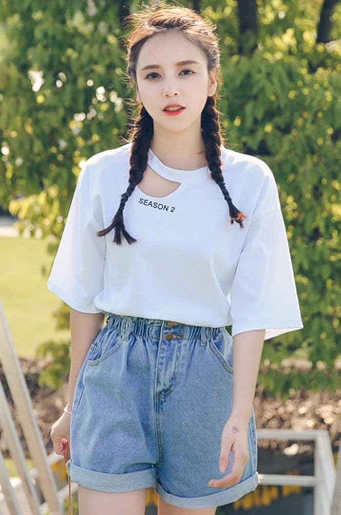 Miniatura 2 de Pantalón corto Plaid&Plain de jeans, color azul, cintura alta, enrollados, para mujer