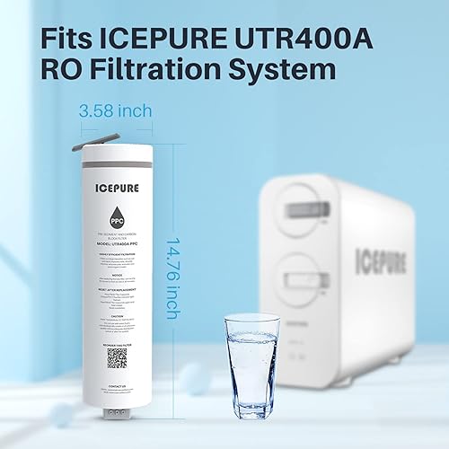 Miniatura 6 de ICEPURE Filtro UTR400-PPC, 1 año de vida útil, reemplazo para sistema de ósmosis inversa UTR400, reduce partículas grandes de impurezas, cloro,