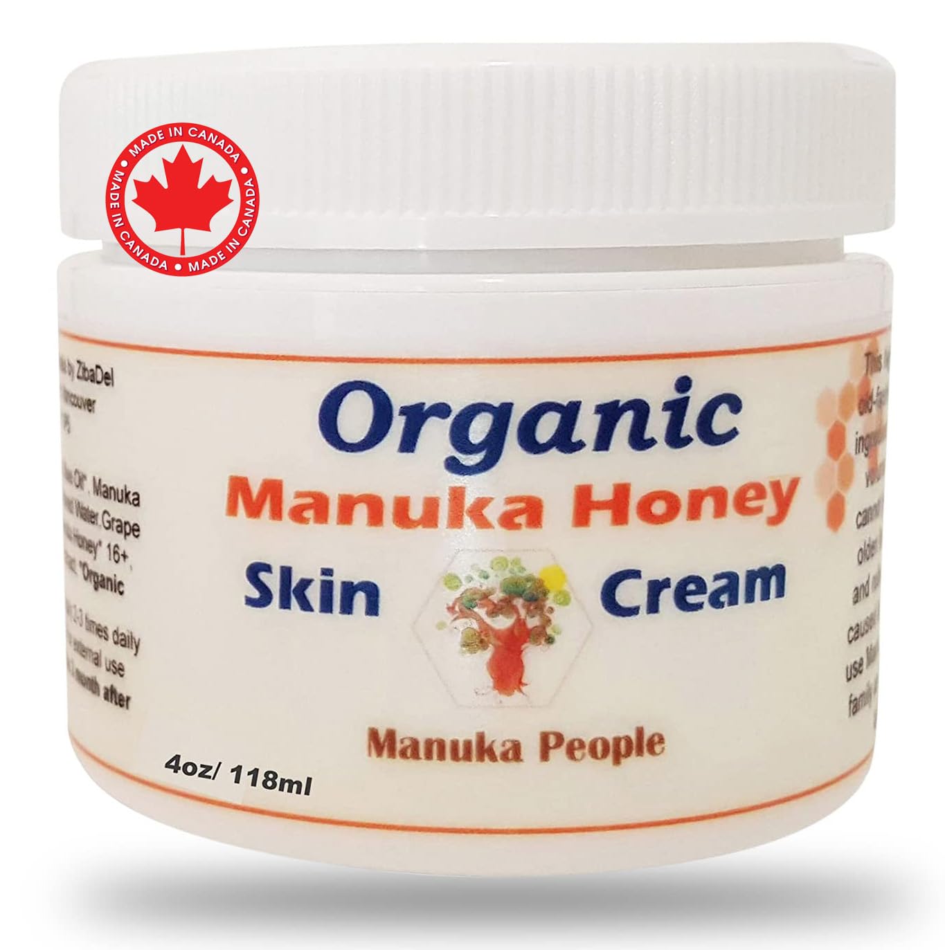 Organic Manuka Honey Skin Moisturizer Cream for Sensitive Dry Skin, Honey Relief for All Ages, Natural Moisturizer Cream for Face and Body, Made in Canada (4 OZ)