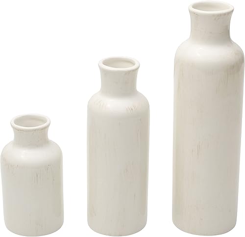 Miniatura 7 de Scott Living Jarrones de hombro de cerámica, juego de 3, blanco