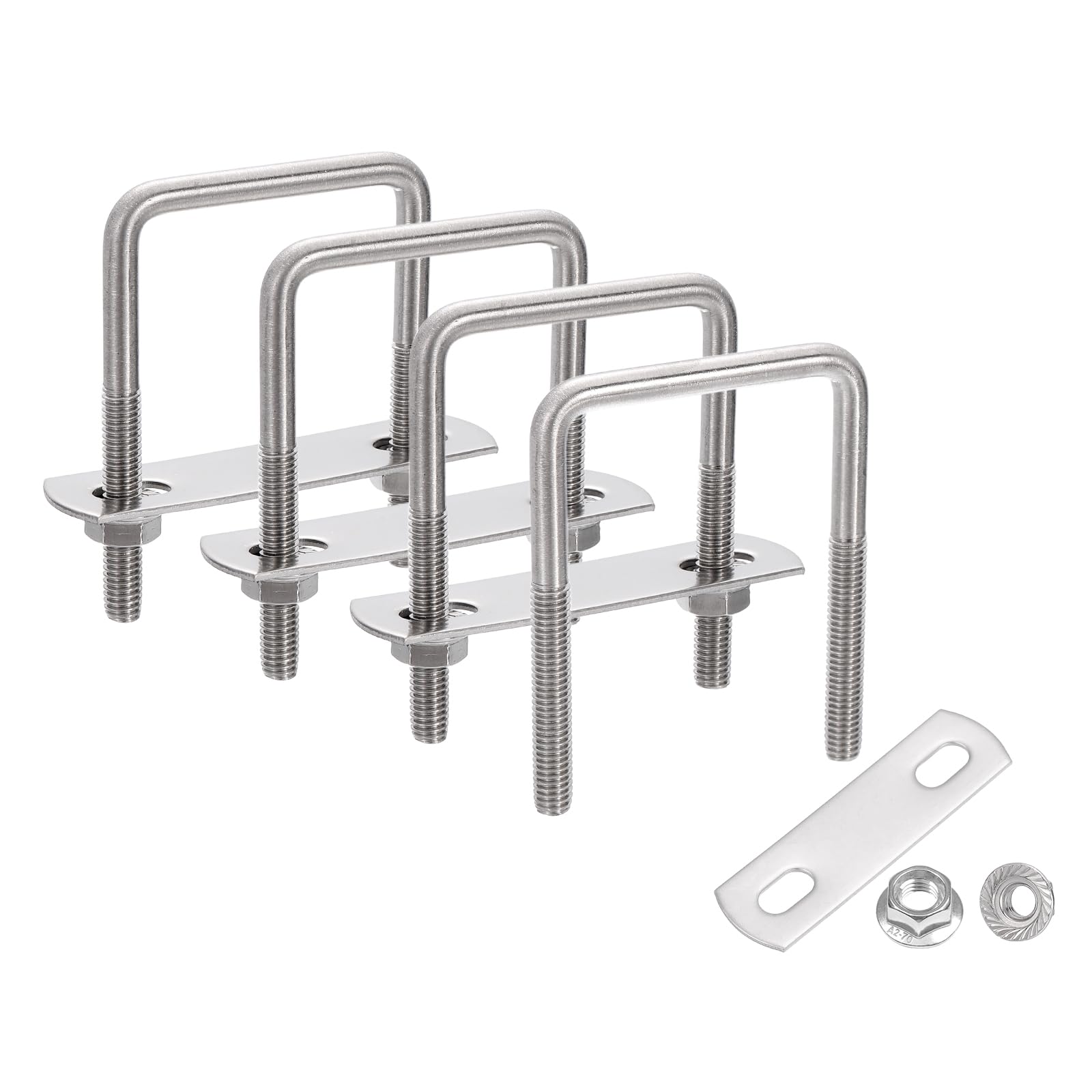sourcing map 4 Set 1-5/8" Inner Wide Square U Bolts, 2-9/16" Length 304 Stainless Steel U-Bolts with Flange Hexagon Nuts, Frame Plates for Trailer, Automotive, (42mm W x 65mm L) — image 1