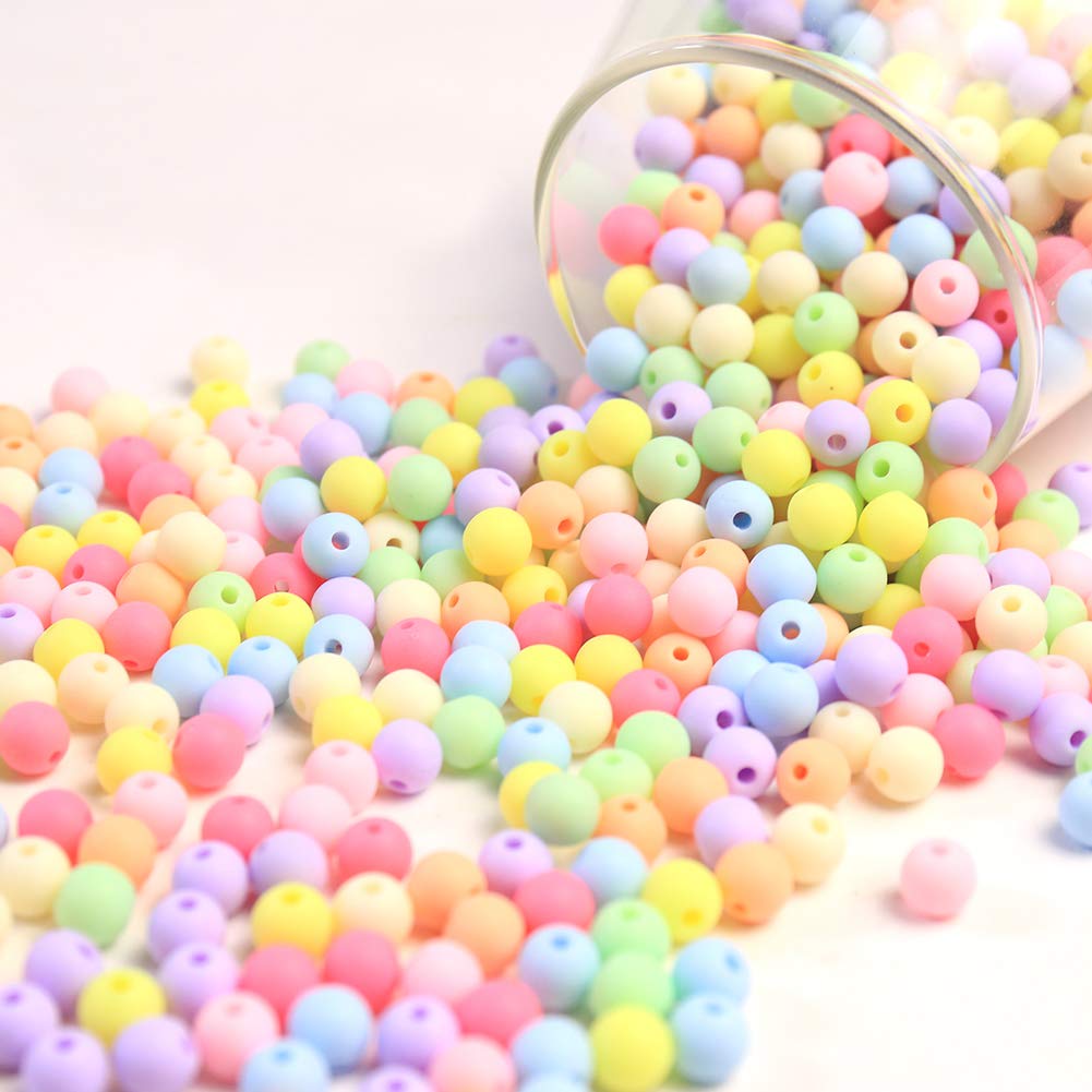 DAHI 770 PCS Acrylic Round Beads Matte Frosted Color Bead 8mm Acrylic Beads