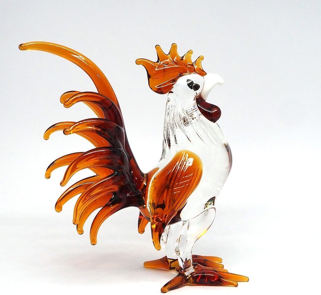 Hand-Blown Glass Brown Rooster Chicken Figurine, Farmhouse Decor image 3