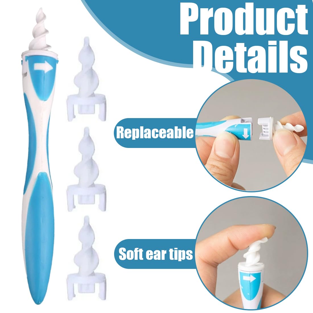 Pulisci Orecchie a Spirale in Silicone, Rimuovi Cerume in Modo Sicuro e Delicato, Kit per Pulizia Orecchie con 1 Impugnatura e 16 Punte Lavabili, Ideale per Adulti e Bambini (Confezione Singola)