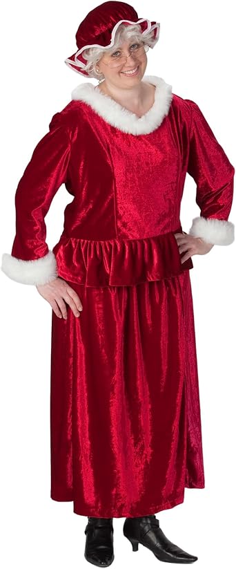 3 Piece Mrs. Claus Burgundy Christmas Costume Adult Plus Size