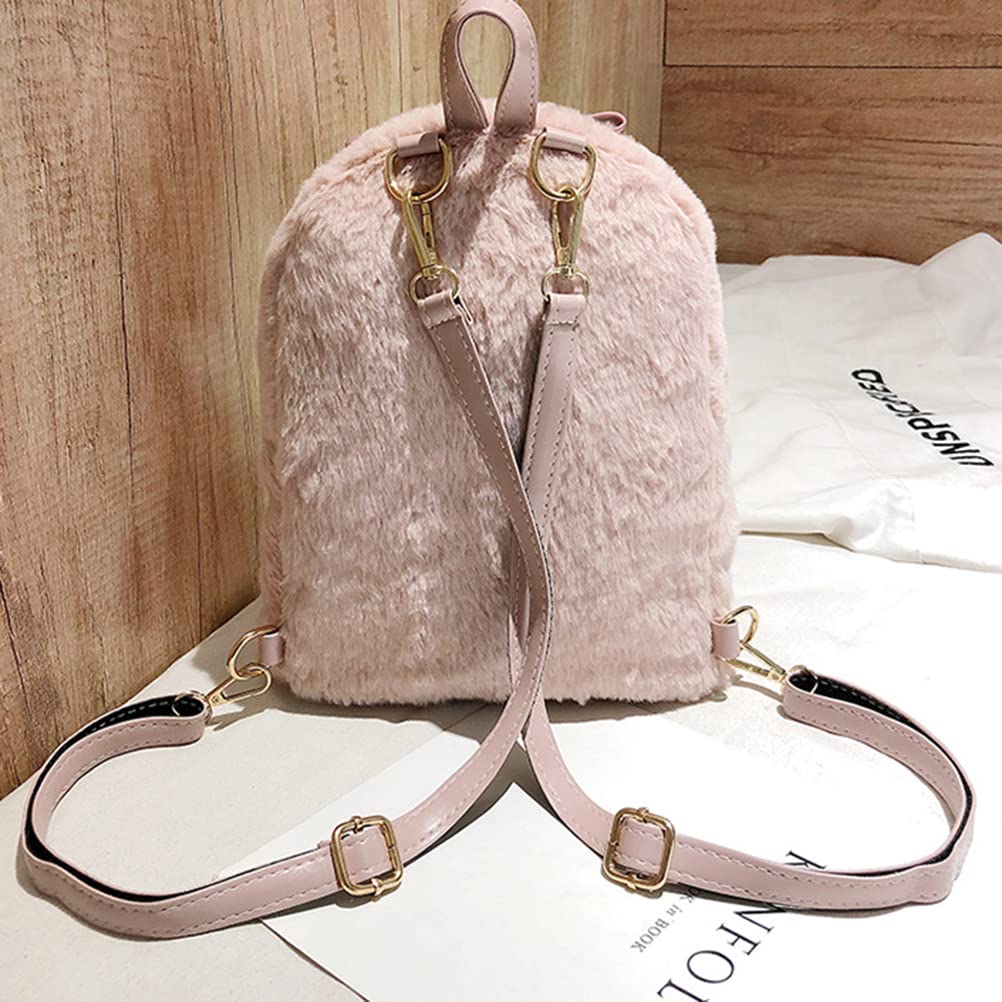 Elegante zaino peloso da donna in peluche tinta unita con coulisse piccola borsa a tracolla con patta per il comfort invernale, Blu, Taglia unica