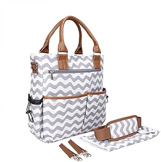 MALETINES Bolsa De Pañales De Lona para Bebé con Cambiador Bolsa con Aislamiento Y Accesorio De Silla De Paseo, Bolsa De Pañales De PU, Bolsa De Momia, (Raya Blanca)