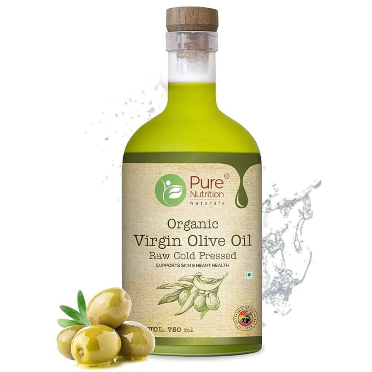 Organic Extra Virgin Olive Oil 750ml Glass Bottle - 100% Pure, Cold-Pressed In Glass Bottle|Ideal For Salad Dressings, Sauteing & Drizzling