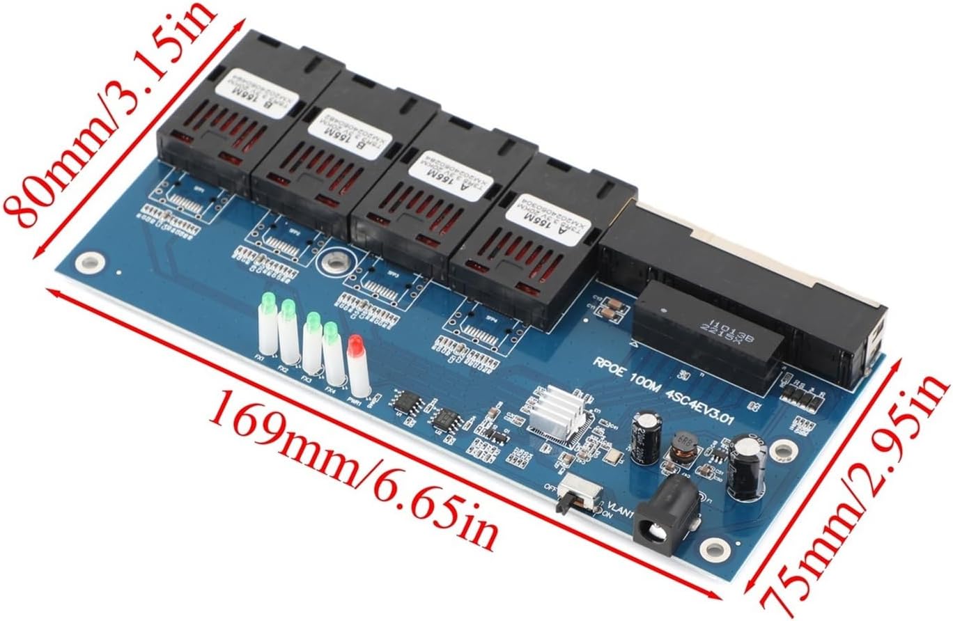 PCBA Fiber Optic Media Converter 10M/100M 4 RJ45 to 4 SC 2A+2B Connectors 1310nm/1550nm Ports 20KM