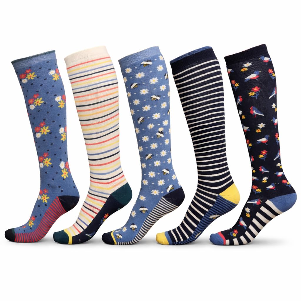 Exquisite Elegance Women's 3720 Knee High Boot Socks, 5 Pairs, Soft Combed Cotton Rich, Cosy Welly Long Ski Socks, Seamless Toe & Stay Up Fit, Uk 4-8 (Eur 37-42) (3720)