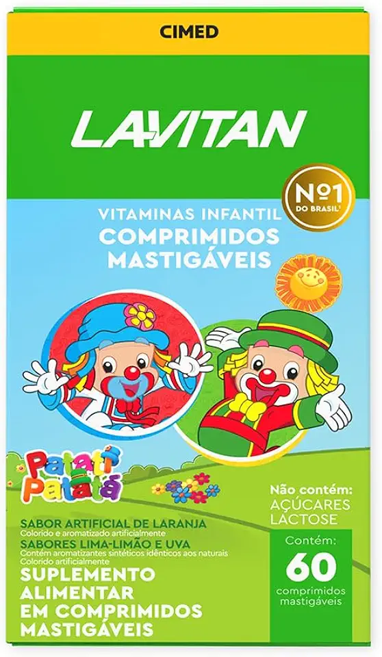 Vitamina Infantil Mastigável Tutti Frutti, Uva+Limão, Lavitan, 60 cápsulas