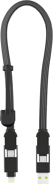 Rolling Square InCharge XL 30cm - USB C Charger Cable, Lightning Cable for Smartphone, Universal Cable Charger 6 in 1, USB Plug, Black, 100W