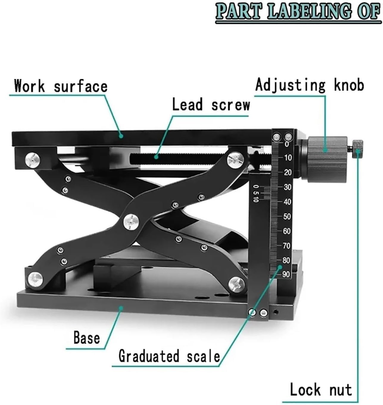Mesa de plataforma de elevación manual con eje Z para laboratorio, 210 x 150 mm con escala, carrera de elevación de 110 mm, capacidad de carga de 30 kg, ideal para uso en laboratorio