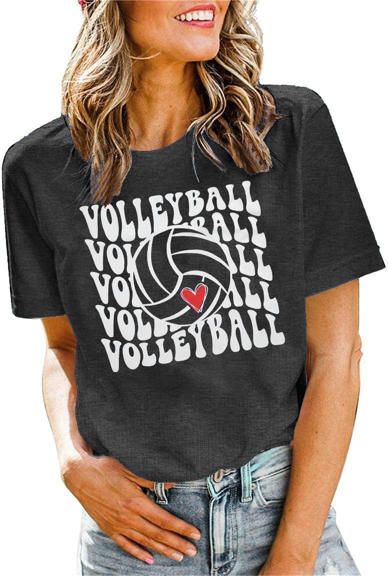 Volleyball Shirts Women Volleyball Mom T Shirts Game Day Team Tee Tops | Vintage Graphic Casual Short Sleeve Shirts Sports Outfit