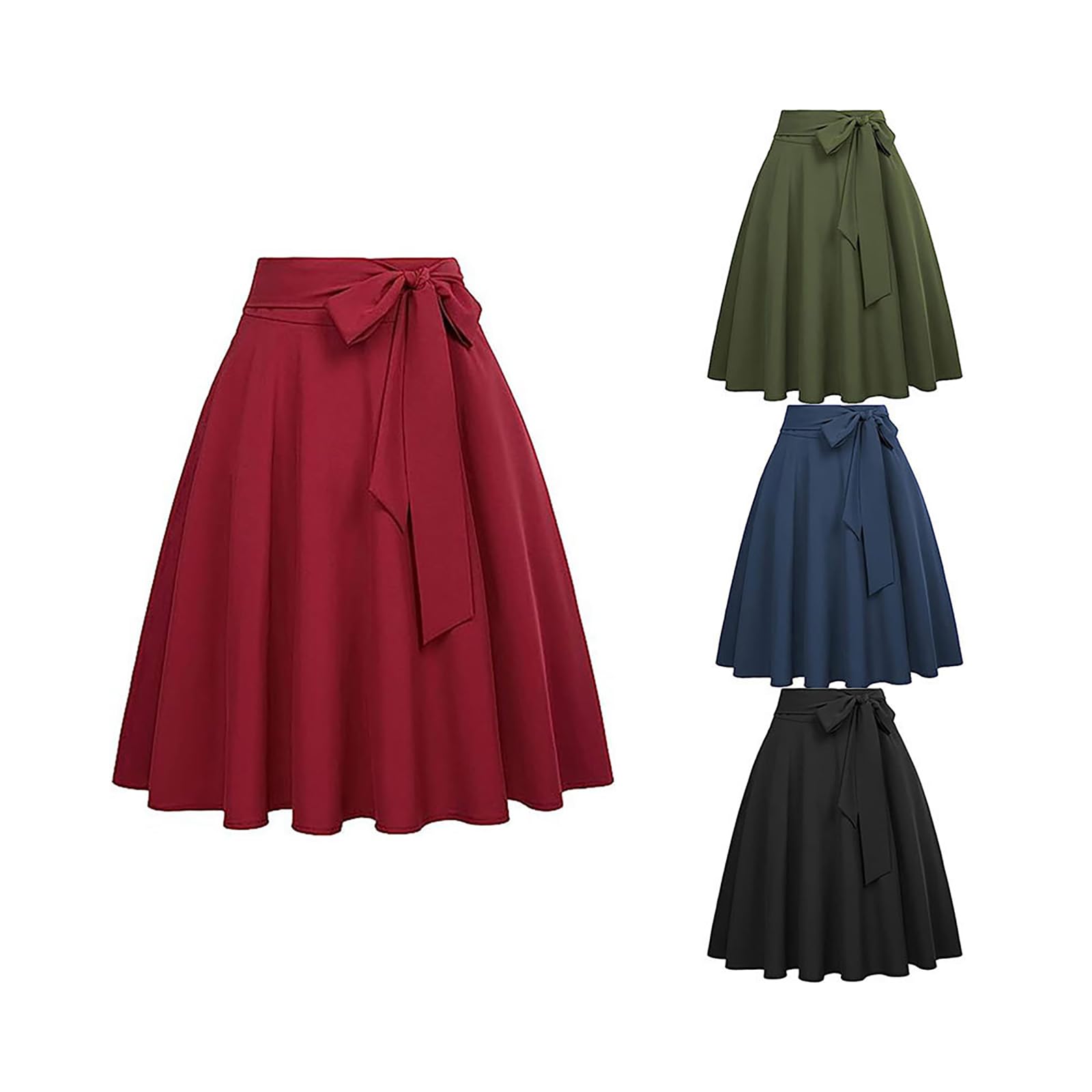 Jupe trapèze Taille Haute avec Poches pour Femmes, Jupe trapèze mi-Mollet de Couleur Unie, Jupe décontractée mi-Longue avec Poche