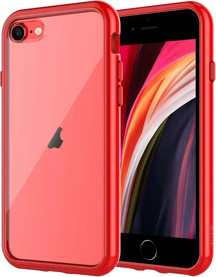 JETech Capa para iPhone SE 3/2 (Edição 2022/2020), iPhone 8 e iPhone 7, 4,7 Polegadas, Case de Pára-Choque à Prova de Choque, Capinha Parte Traseira Transparente Anti-Riscos (Vermelho)
