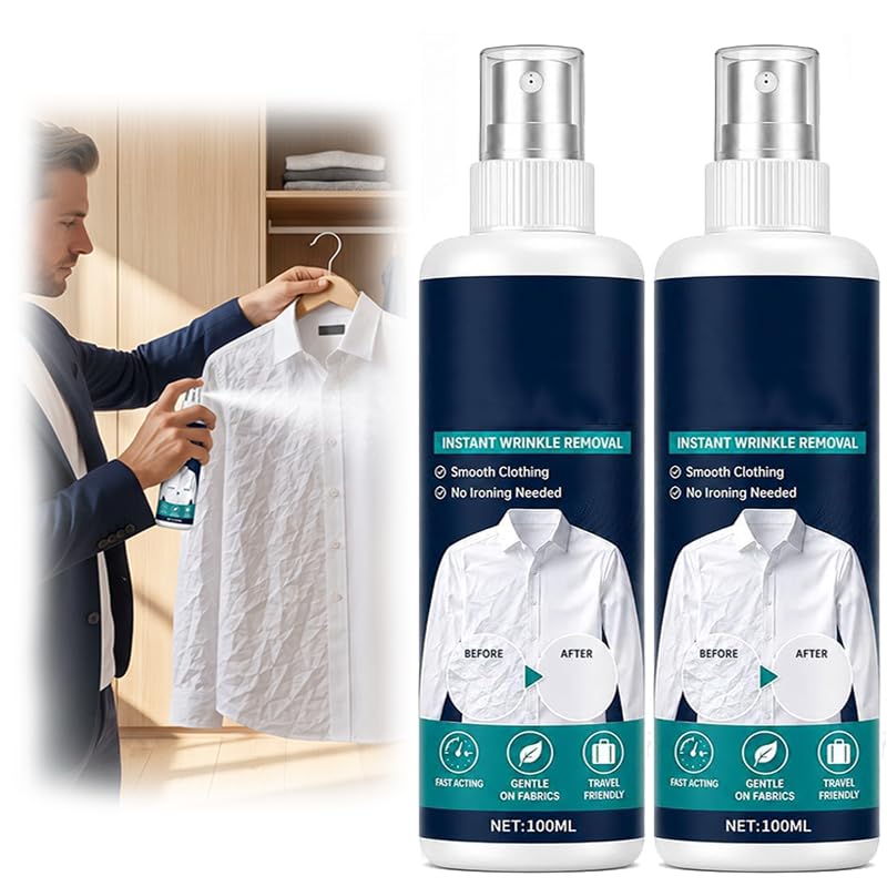 Portable Fabric Wrinkle Care Spray, Gentle Crease Mist for Shirts, Dresses & Travel Use,2 Pcs