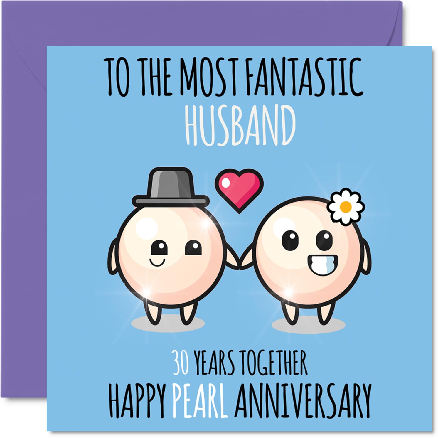 Cute Pearl Anniversary Card for Husband - 30 Years Together - Happy 30th Wedding Anniversary Cards for Husband from Wife, 145mm Greeting Cards Anniversaries