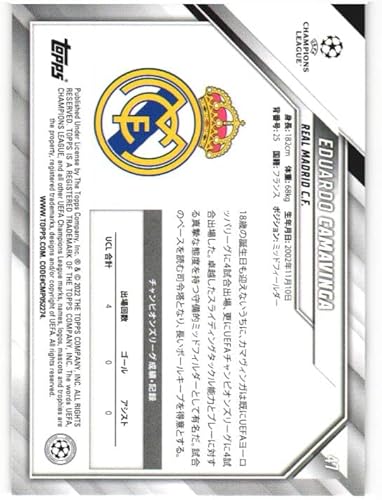 Miniatura 2 de EDUARDO CAMAVINGA 2021-22 Topps UEFA Champions League Soccer JAPAN EDITION #47 Card France Real Madrid CF