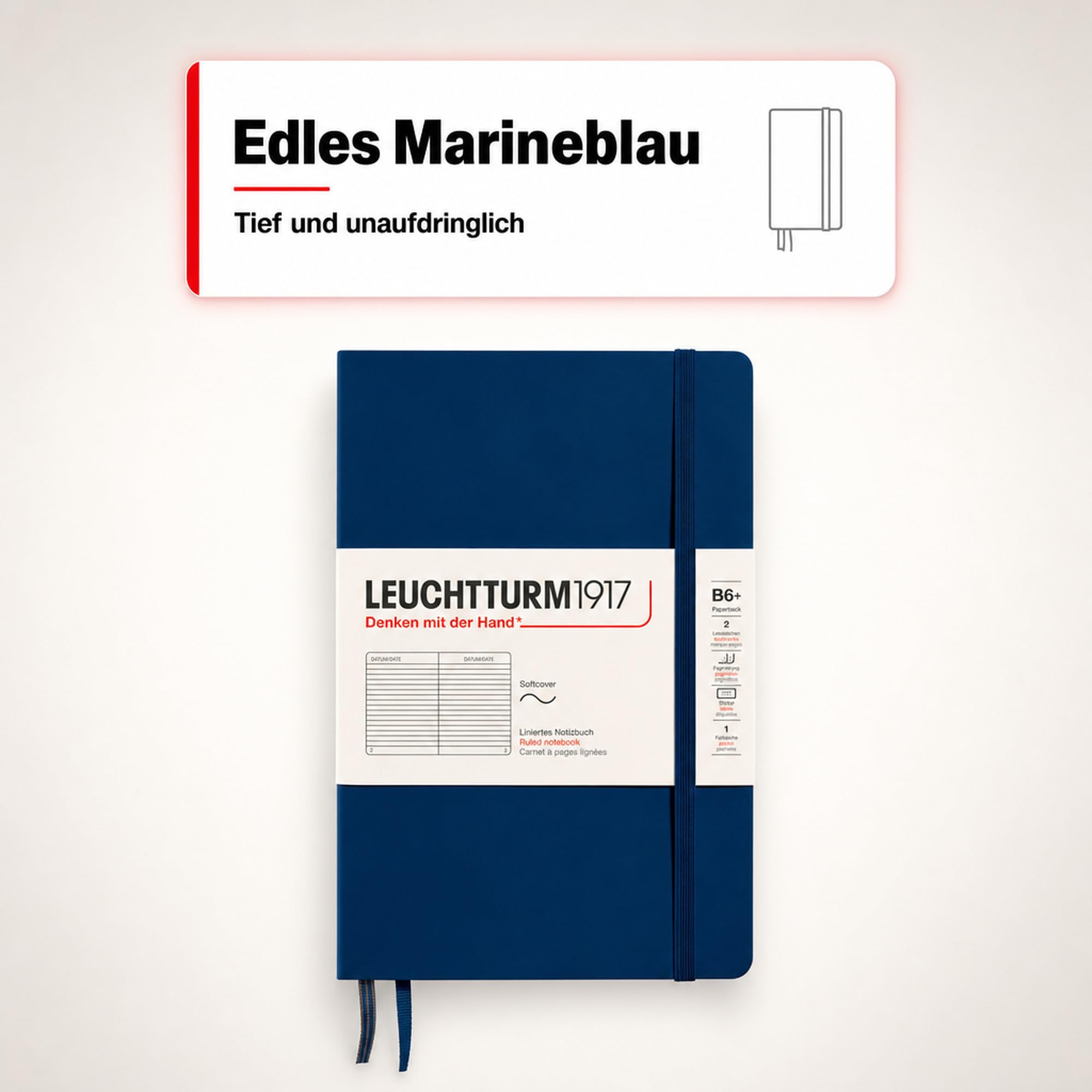 LEUCHTTURM1917 358317 Taccuini Paperback B6+, Copertina morbida, 123 pagine numerate, Righe, Blue Mare