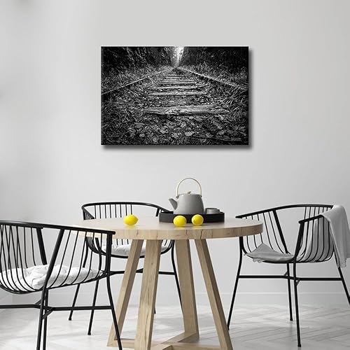 Vista 305 de 1 lienzo decorativo para pared, ferrocarril a través del bosque de pinos con niebla, decoración moderna para el hogar, sala de estar, arte de pared