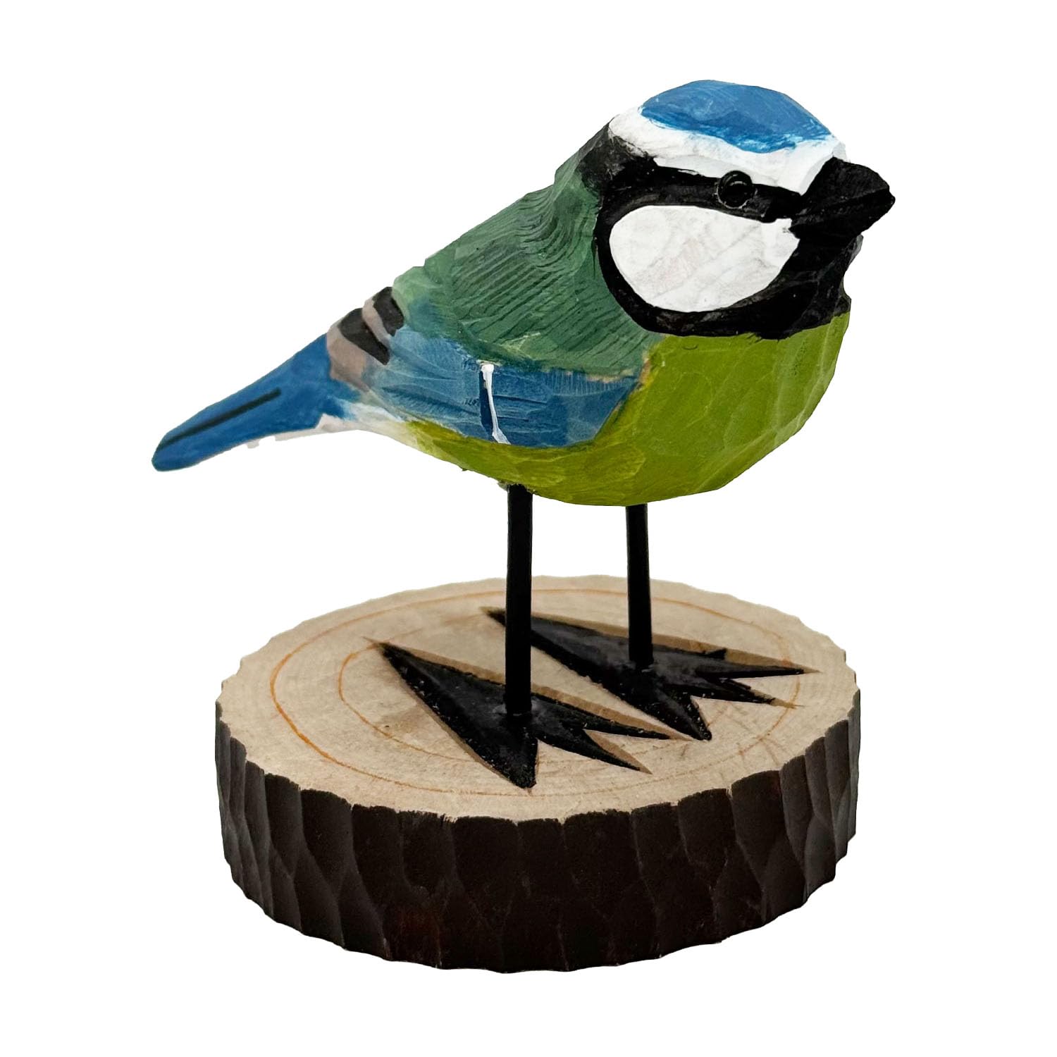 Mésange bleue oiseau décoratif en bois sculpté, statuette oiseau fait main pour déco maison