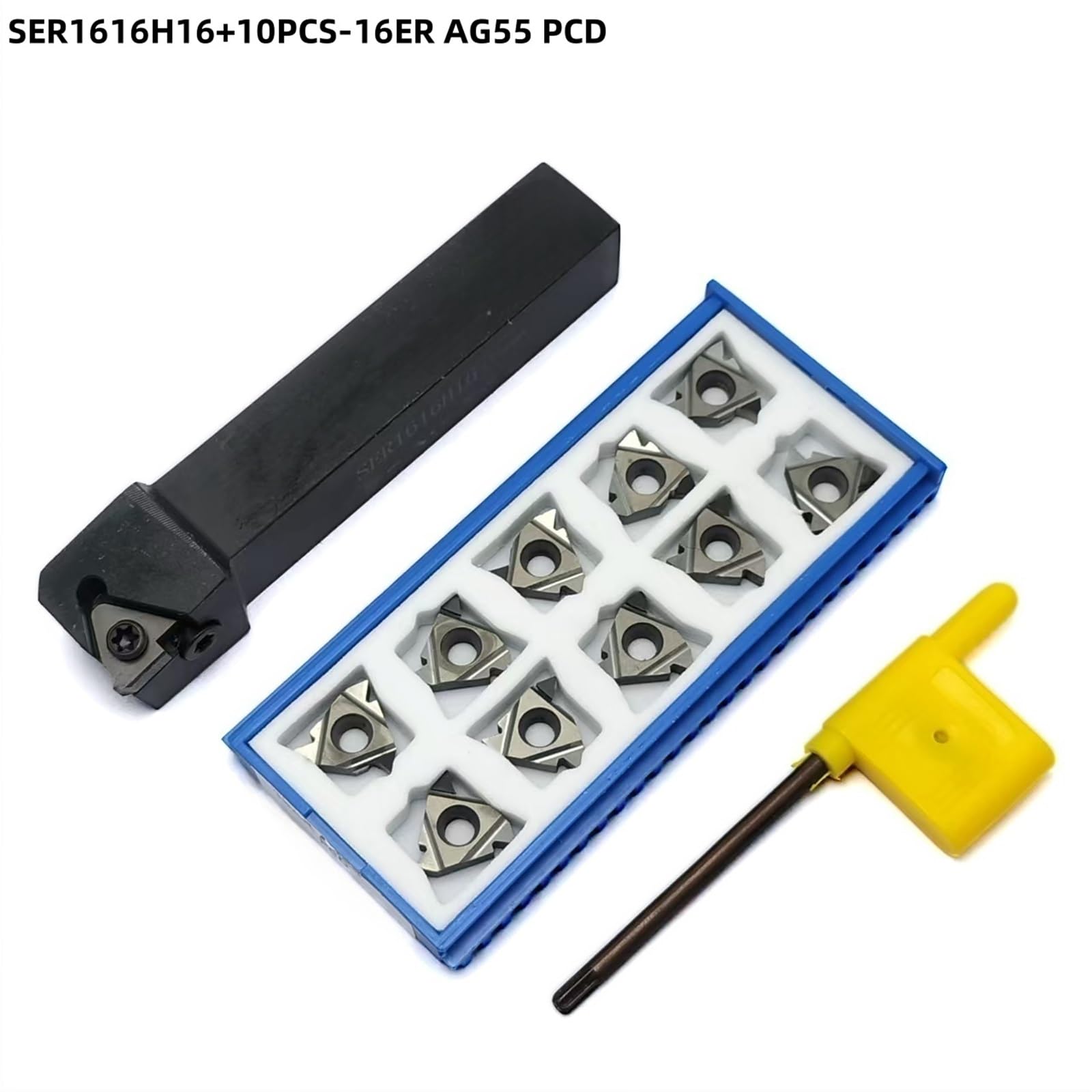 Outils de tour SER 1212 1616 2020 2525 H16 K16 M16 Porte-outil de filetage 16ER Plaquettes de filetage PCD CBN en carbure Plaquettes AG55 AG60 Plaquettes de Carbure CNC(16mm and AG55 PCD)