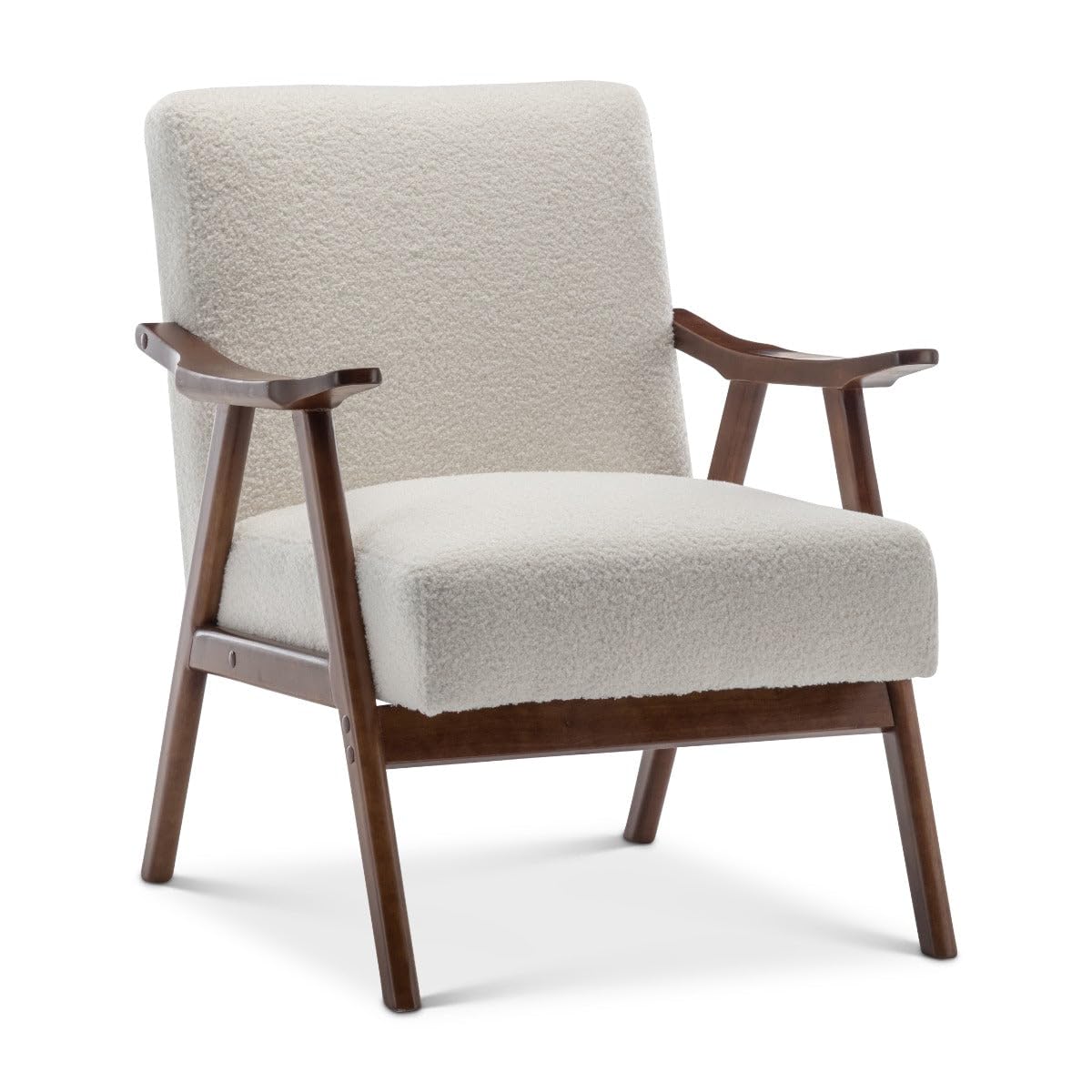 Stunning Chairs White Teddy Bouclé Chair – Small Mid-Century Accent Armchair with Wooden Frame, Stylish Retro Bouclé Teddy Chair for Living Room or Bedroom - Ideal for small spaces