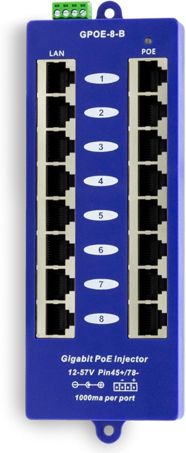 PoE Texas 8 Port Gigabit Passive PoE Injector with 24V 60W Power Supply - Replace 8 Injectors with One Clean Installation - Wall Mount Injector for Ubiquiti UniFi, Mikrotik, IP Cameras, VOIP