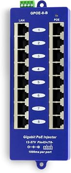 PoE Texas 8 Port Gigabit Passive PoE Injector with 24V 60W Power Supply - Replace 8 Injectors with One Clean Installation - Wall Mount Injector for Ubiquiti UniFi, Mikrotik, IP Cameras, VOIP