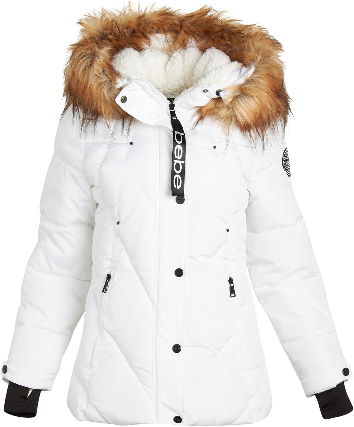 Bebe Women's Coat – Bubble Puffer Windbreaker Ski Jacket with Fur Trim Hood (Size: S-XL)